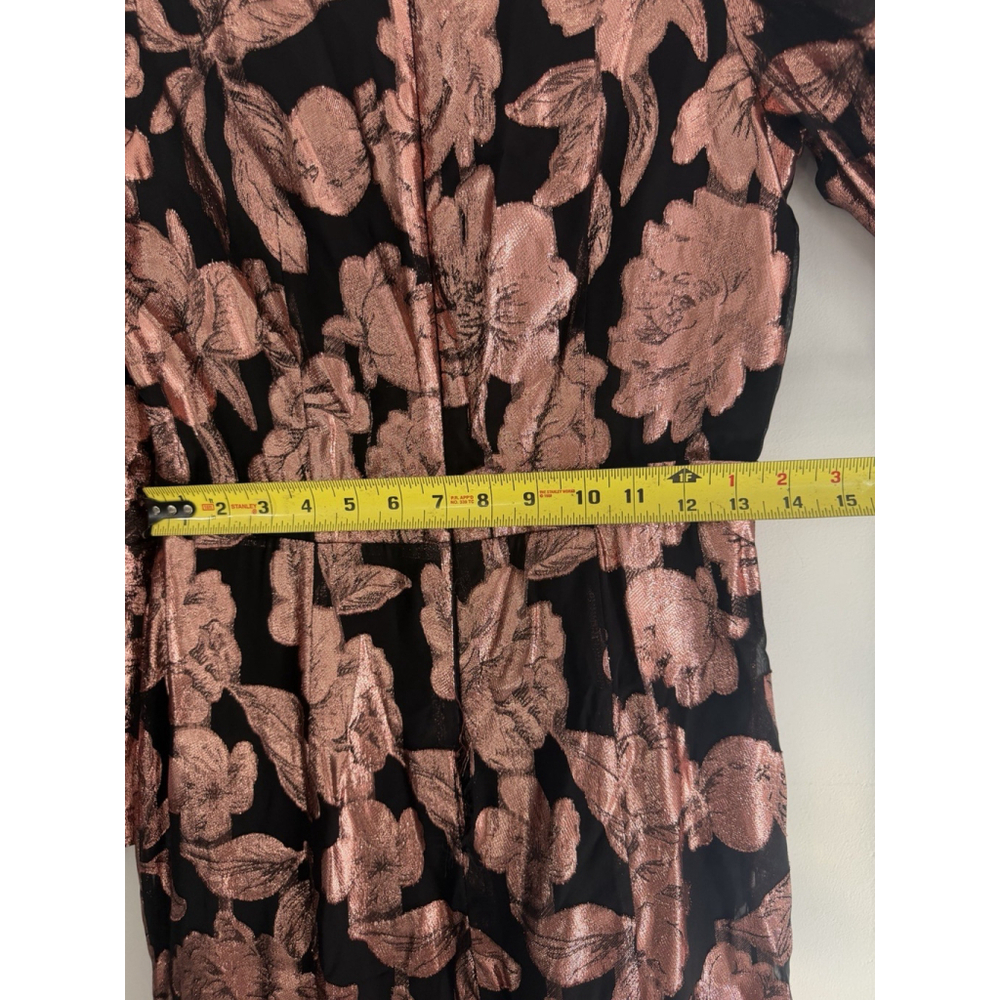 Yumi Kim Black Chiffon Rose Gold Metallic Floral Print Mock Neck Maxi Dress Med - Picture 6 of 9